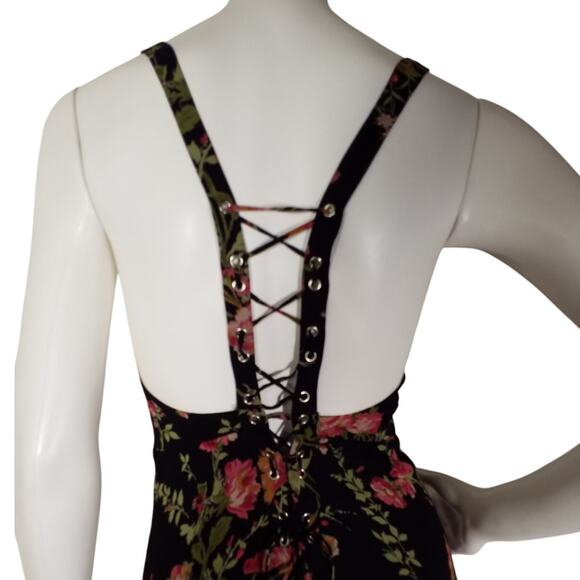 Reformation Womens Size 0 Floral Print Midi Dress Lace Up Back Hidden Side Zip - Picture 5 of 7